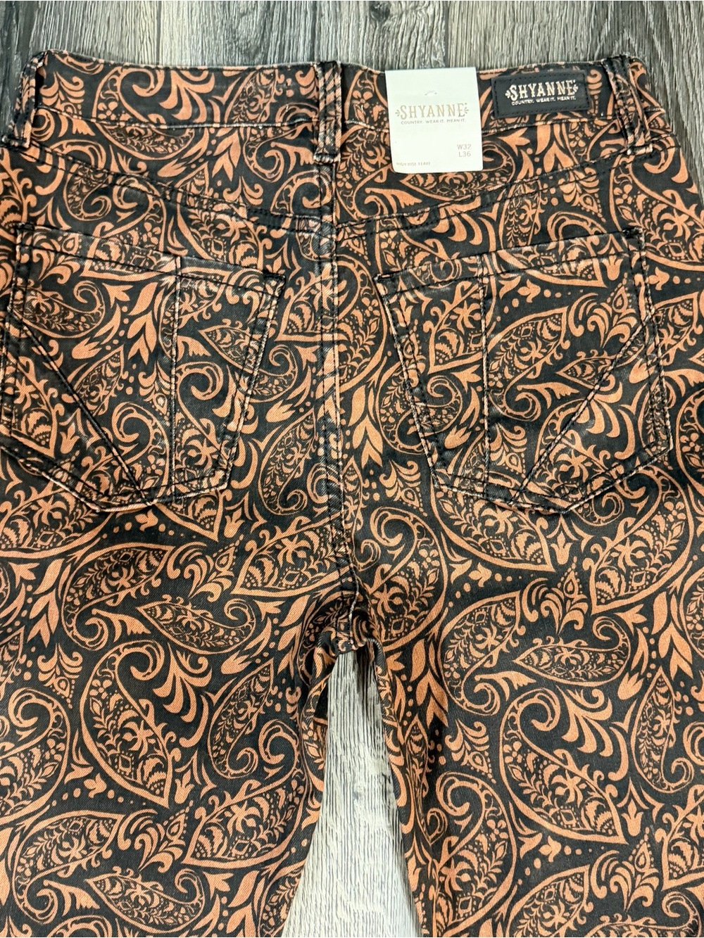 Shyanne Paisley High Rise Flare Western Jeans Brown Black W32 L36 Boho Cowgirl - Picture 5 of 16